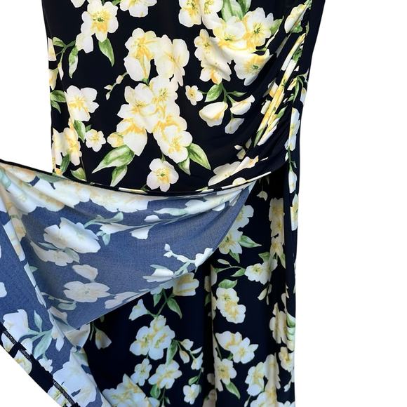 Lauren Ralph Lauren Women’s Navy Yellow Floral Pullover Stretchy Dress Size 14 - Picture 3 of 11